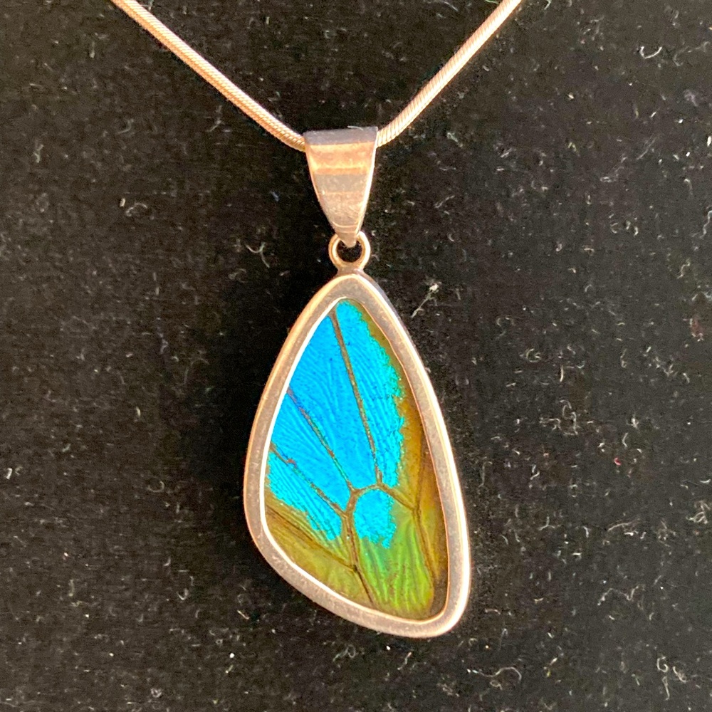 Butterfly wing in glass and sterling silver necklace